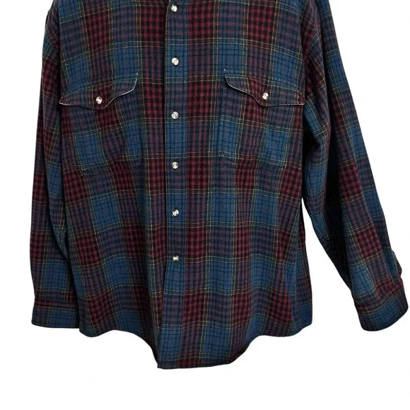 Eddie Bauer Men's XL Wool Vtg 90's Plaid Shirt Red Green Multi Outdoor - Picture 5 of 16